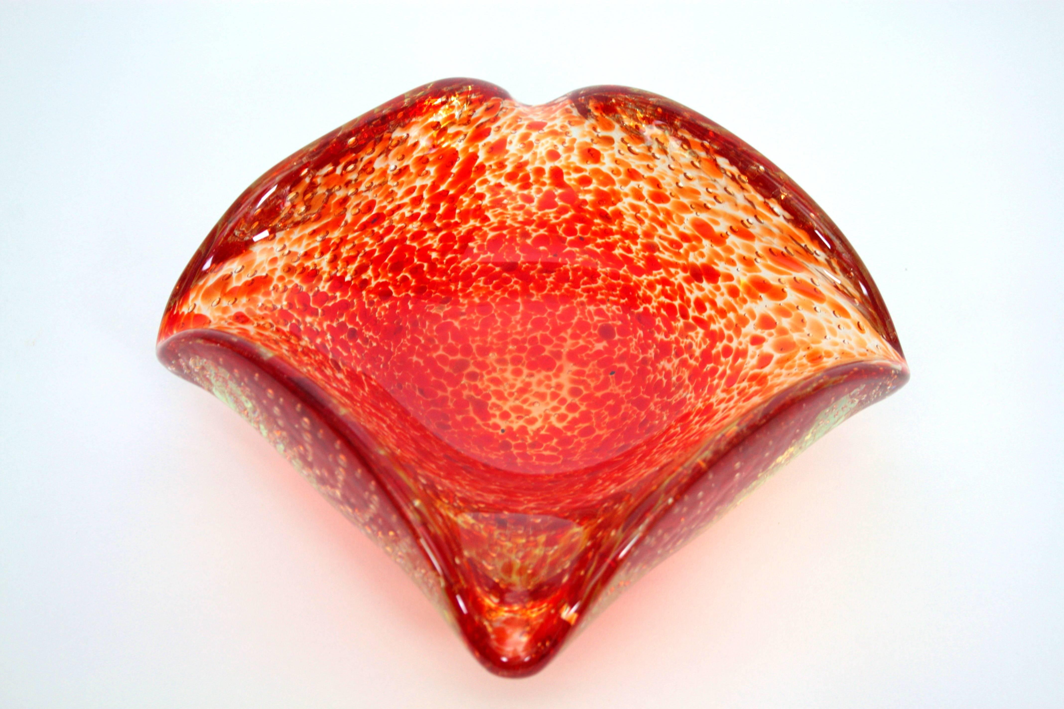 Art Glass Huge Controlled Bubbles Red and Orange Murano Glass Bowl