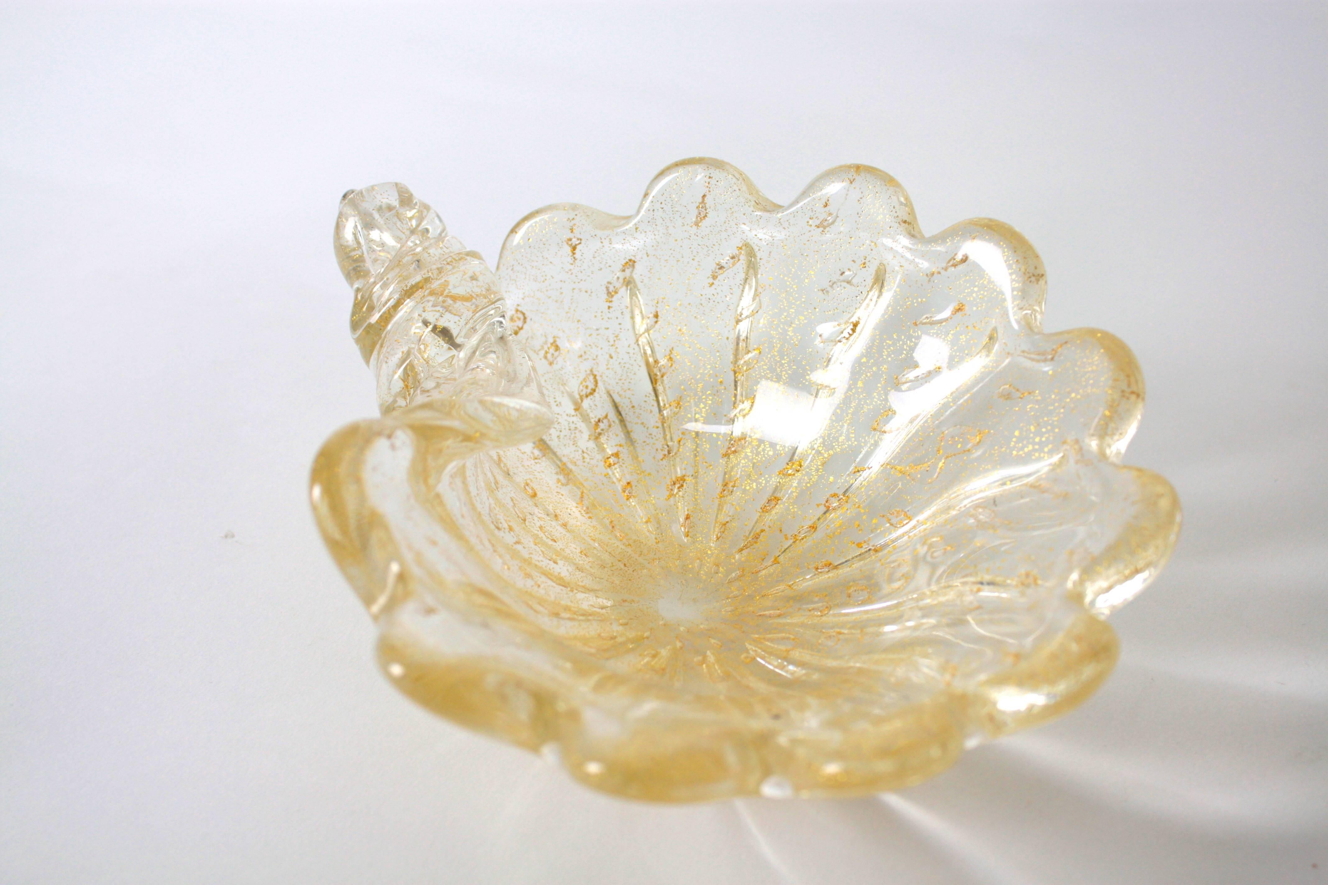 Sculptural Barovier e Toso Controlled Bubbles & Gold Flecks Shell Glass Bowl 1