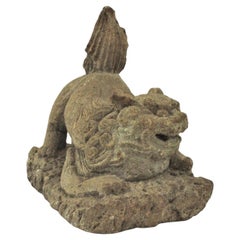 Foo Dog Guardian Lion Inspired Spanish Garden Sculpture in Carved Stone, 1950s