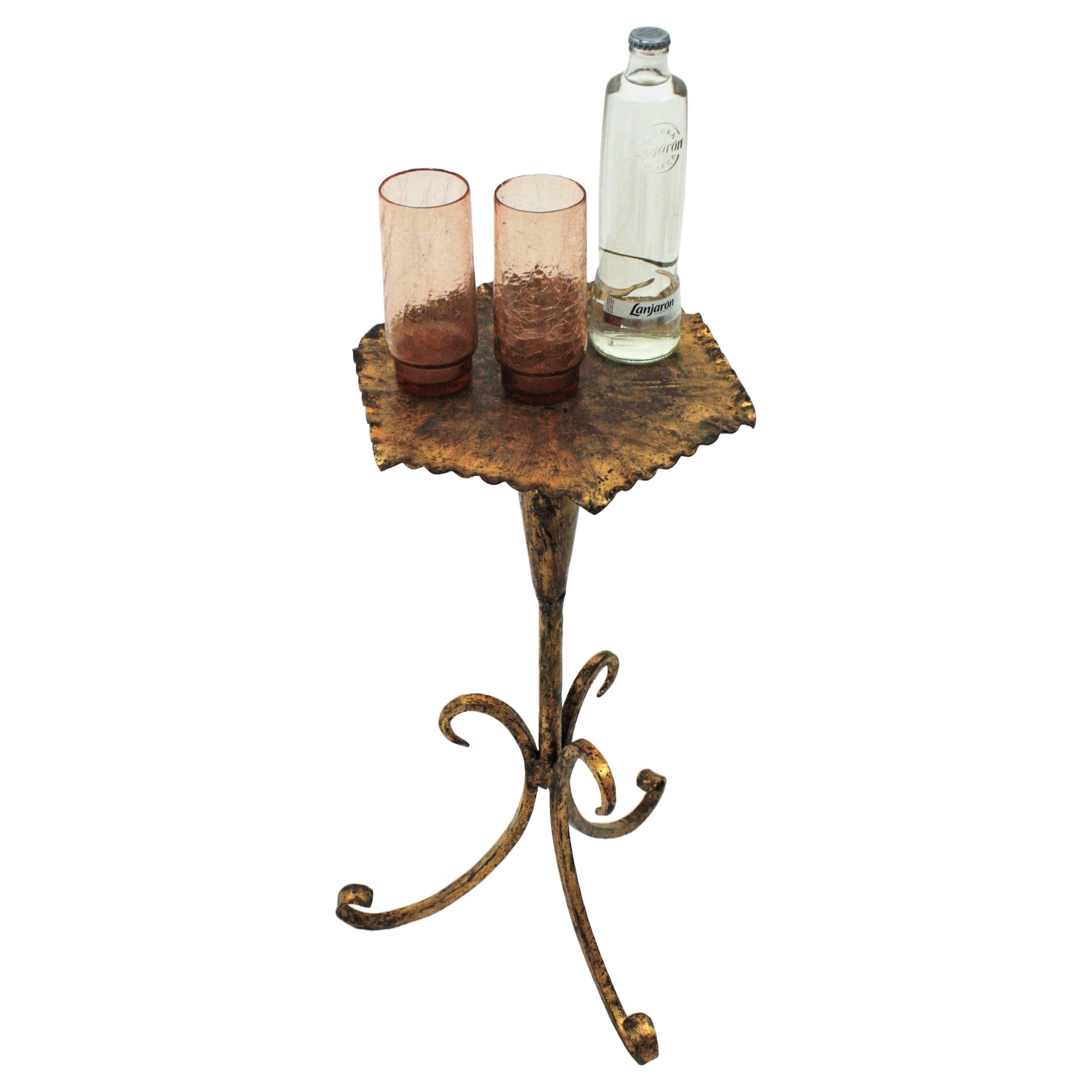 Hexagonal Drinks Table / Side Table / Martini Table in Gilt Iron
