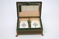 Loewe Playing Cards Game Green Leather Cofre, Spain, 1920s
