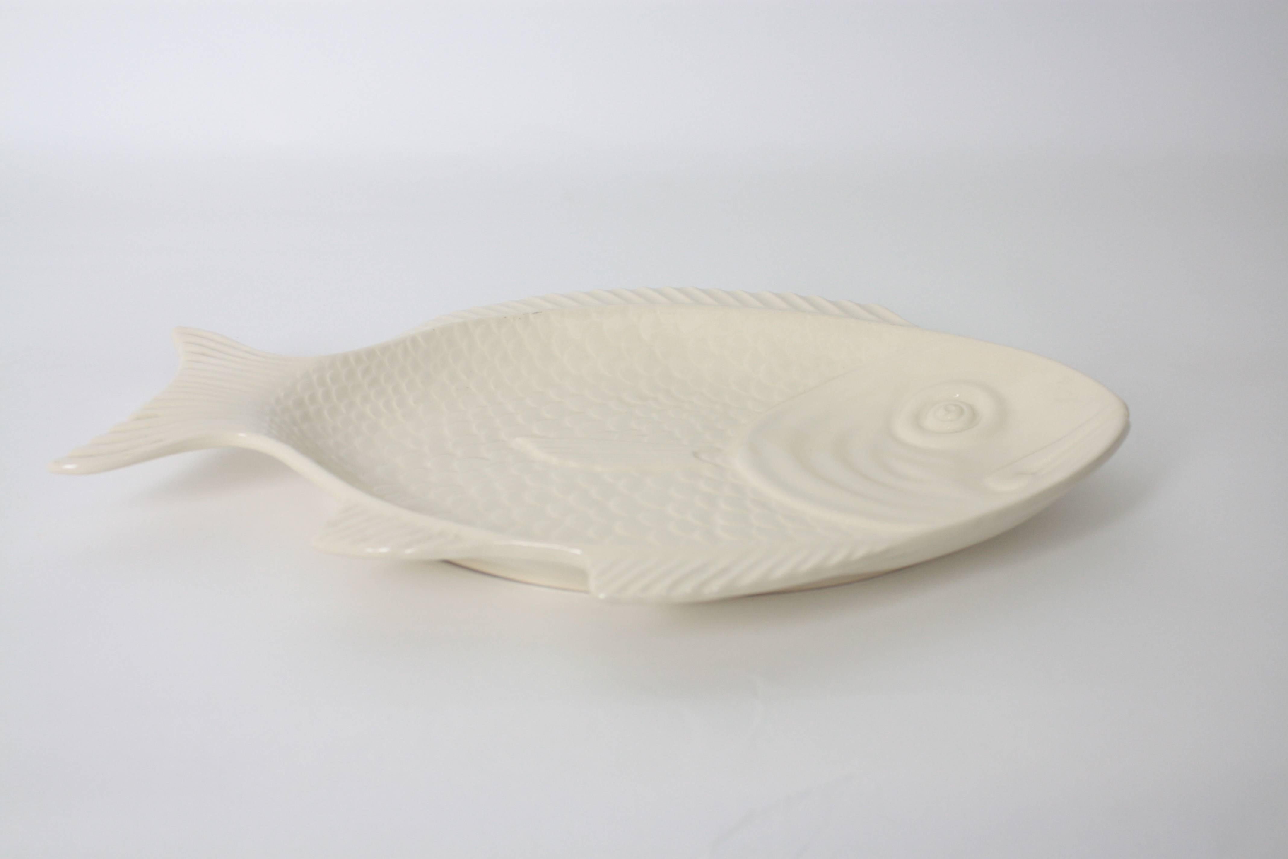 Mid-Century Modern 1960s Portuguese White Glazed Ceramic Fish Platter