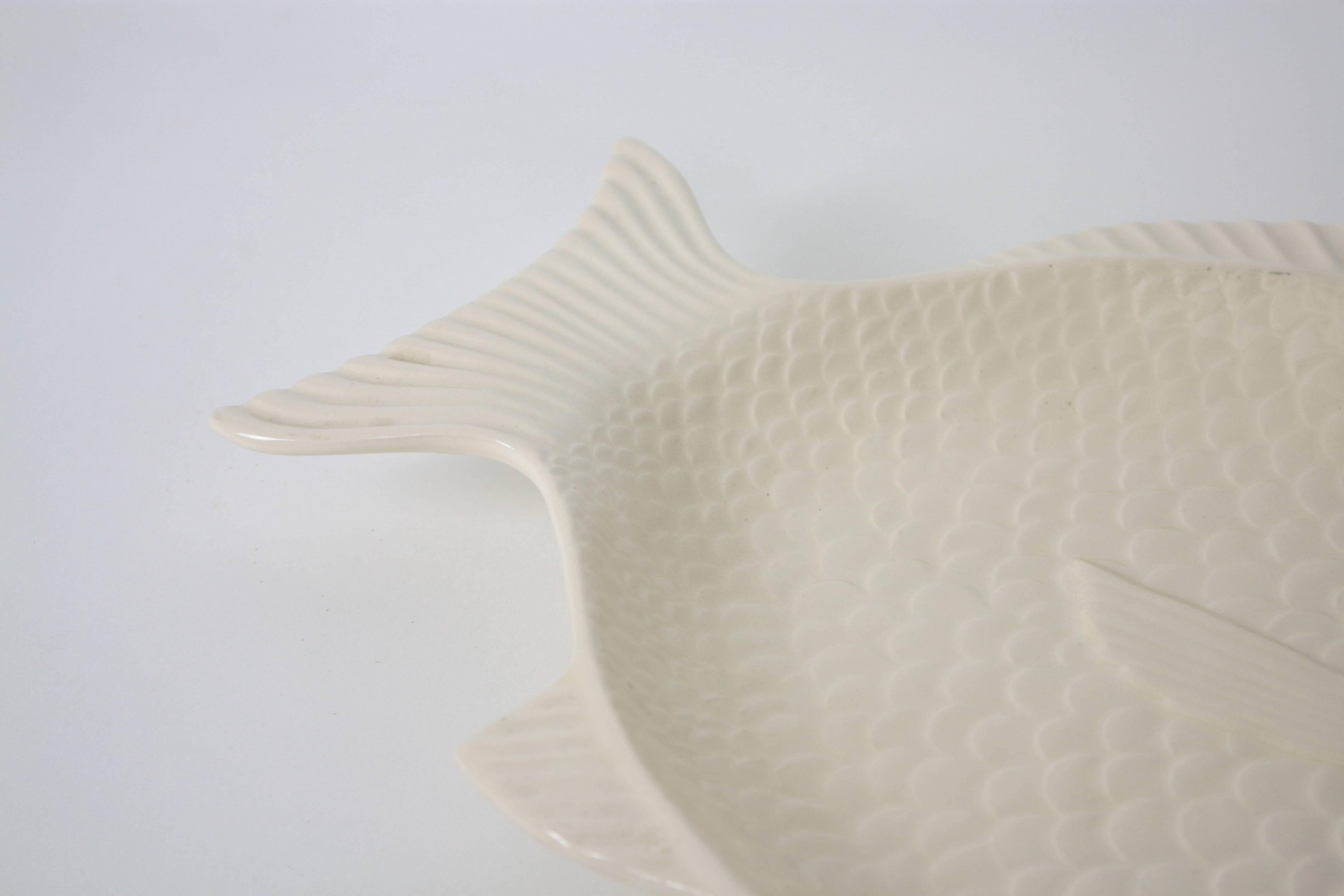 Mid-20th Century 1960s Portuguese White Glazed Ceramic Fish Platter