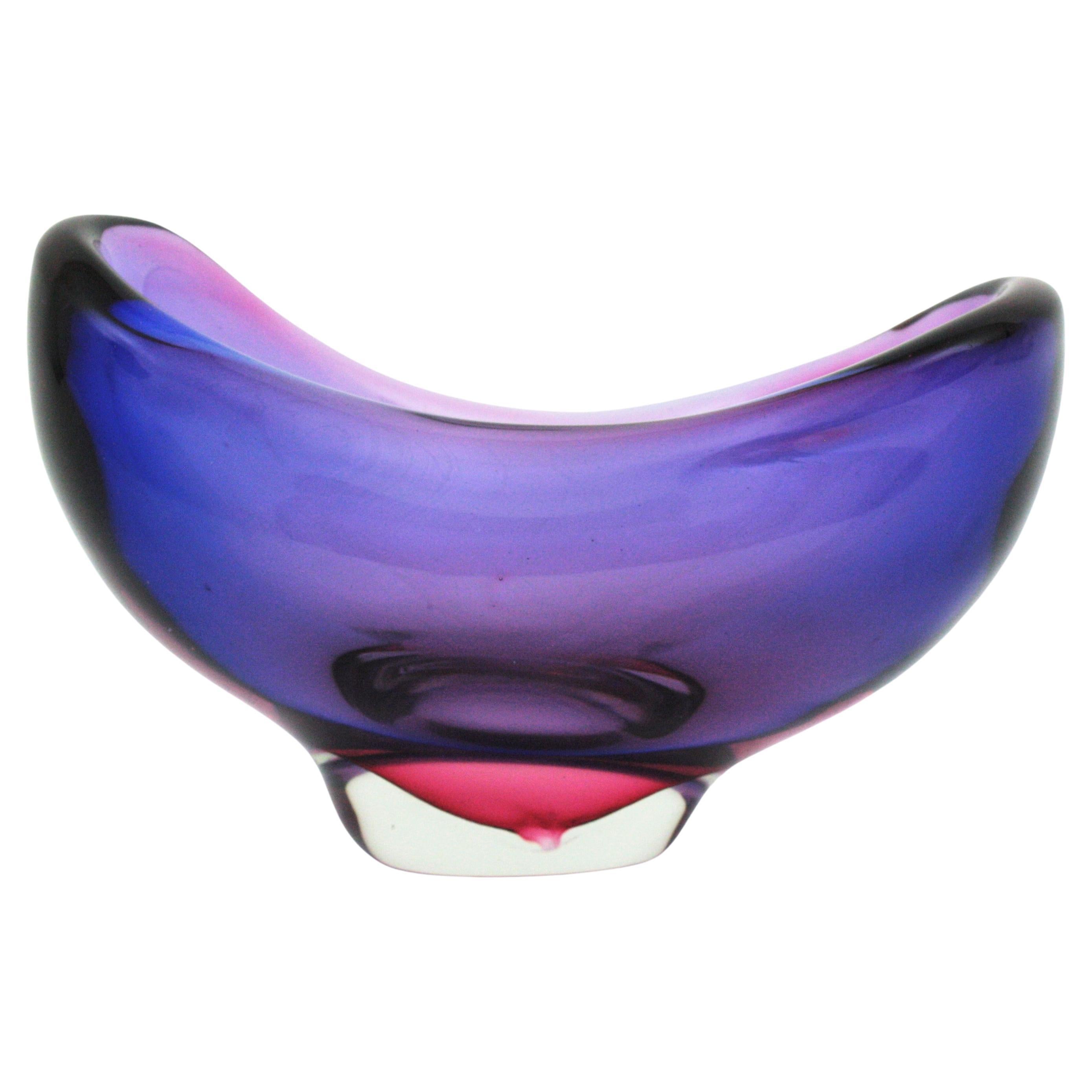 Luciano Gaspari Salviati Firmato Murano Purple Pink Blue Sommerso Art Glass Bowl