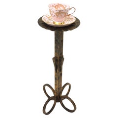 Spanish Gilt Iron Drinks Table, End Side Table or Floor Ashtray with Loop Detail