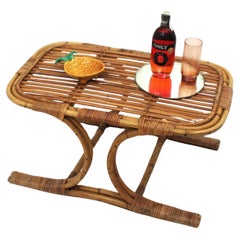Vintage Rattan Bamboo Rectangular Coffee Table in the Style of Franco Albini