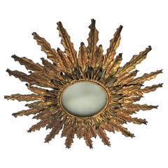 Lampada ad incasso con foglie a raggiera degli anni '40 in ferro dorato, misura XXL