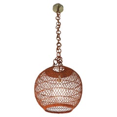 Spanish Hand-Woven Wicker Rattan Globe Pendant Light / Lantern, 1960s