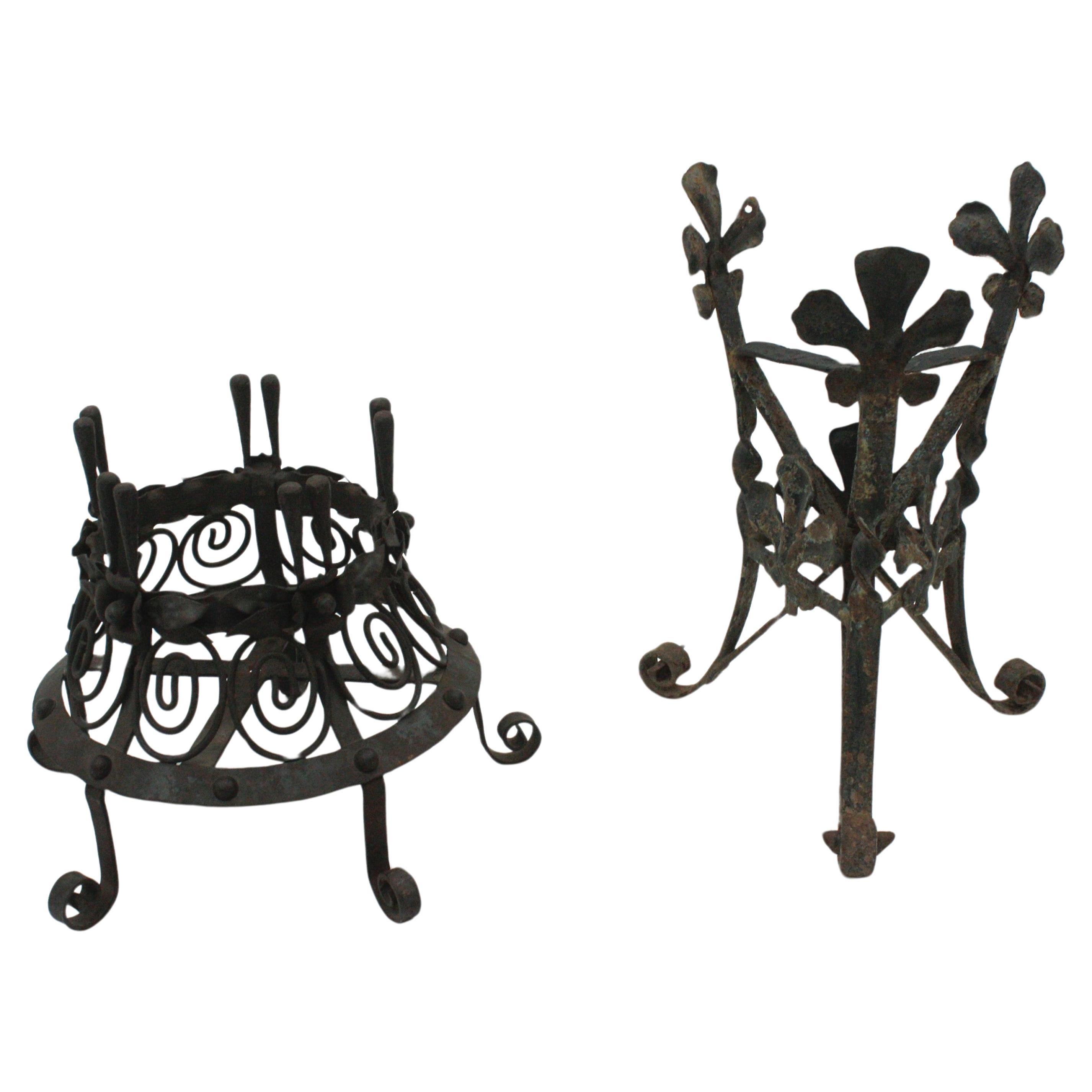 Pair of Spanish Wrought Iron Planters, 1940s