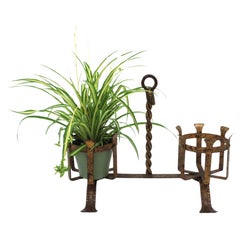 Spanish Medieval Double Planter Jardinière, Gilt Wrought Iron