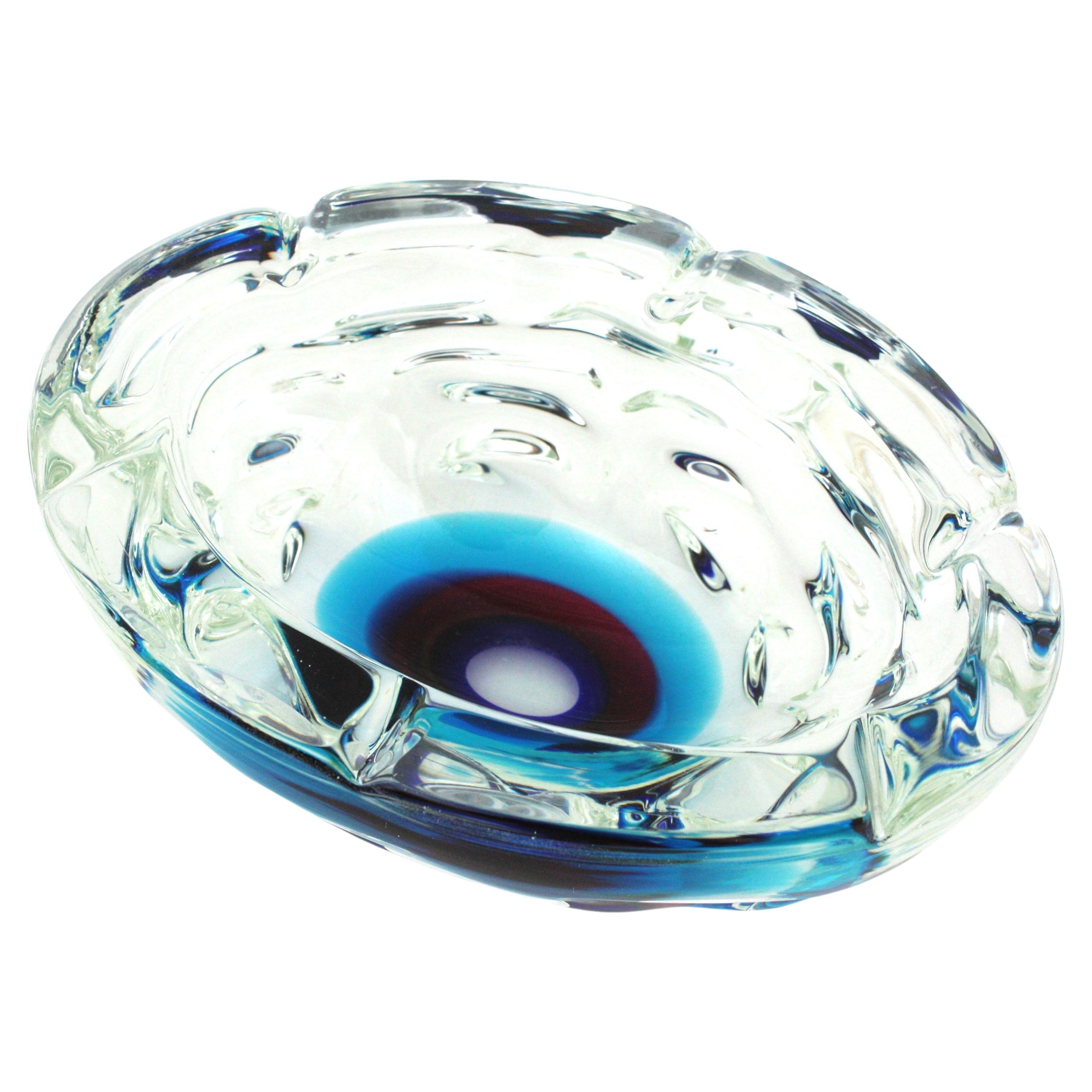 Fulvio Bianconi A Fasce Sommerso XL Murano Art Glass Centerpiece Bowl For Sale