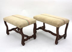 Pareja de Taburetes Os de Mouton Luis XIV de Roble Nuevos Tapizados en Lino Francés