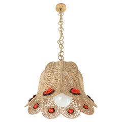 Farol Colgante Modernista Español en Macramé Beige, Naranja y Marrón