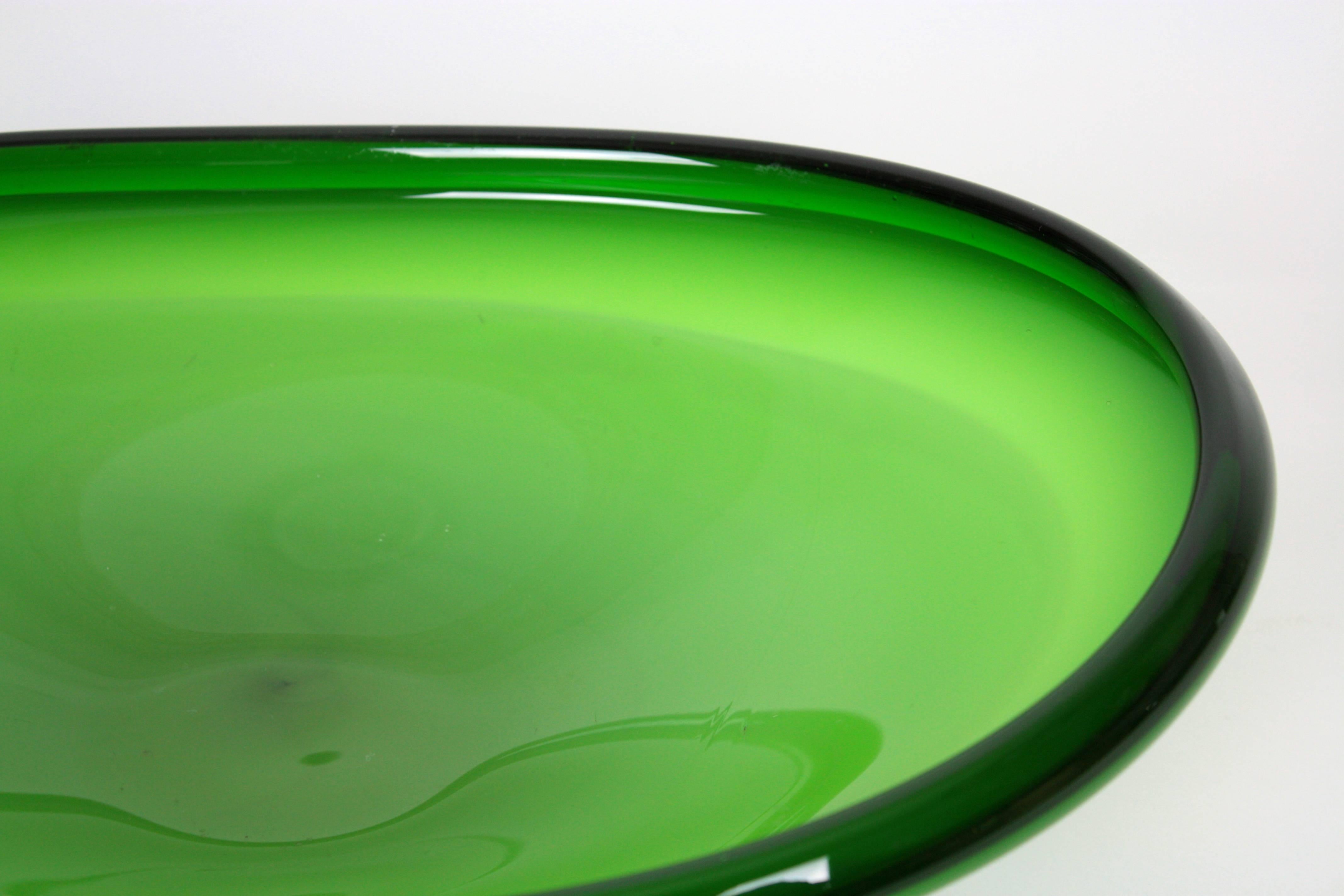 Italian Space Age Mint Green Oval Murano Glass Centerpiece Bowl