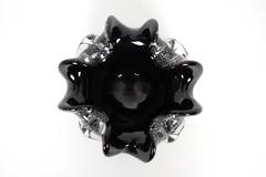Black and Silver Flecks Flower Shaped Large Murano Glass Bowl or Centerpiece