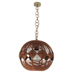 Spanish Large Rope Ball Pendant Light Ceiling Hanging Lamp, 1960s