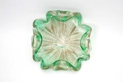 Green Murano and Aventurine Pink Gold Flecks Flower Form Bowl or Ashtray