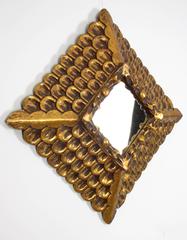 Baroque Style Carved Wood Gold Leaf Rhombus Mirror