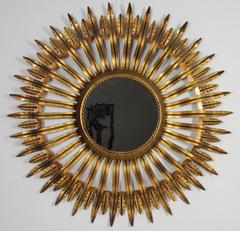 Hollywood Regency Gilt Iron Sunburst Mirror