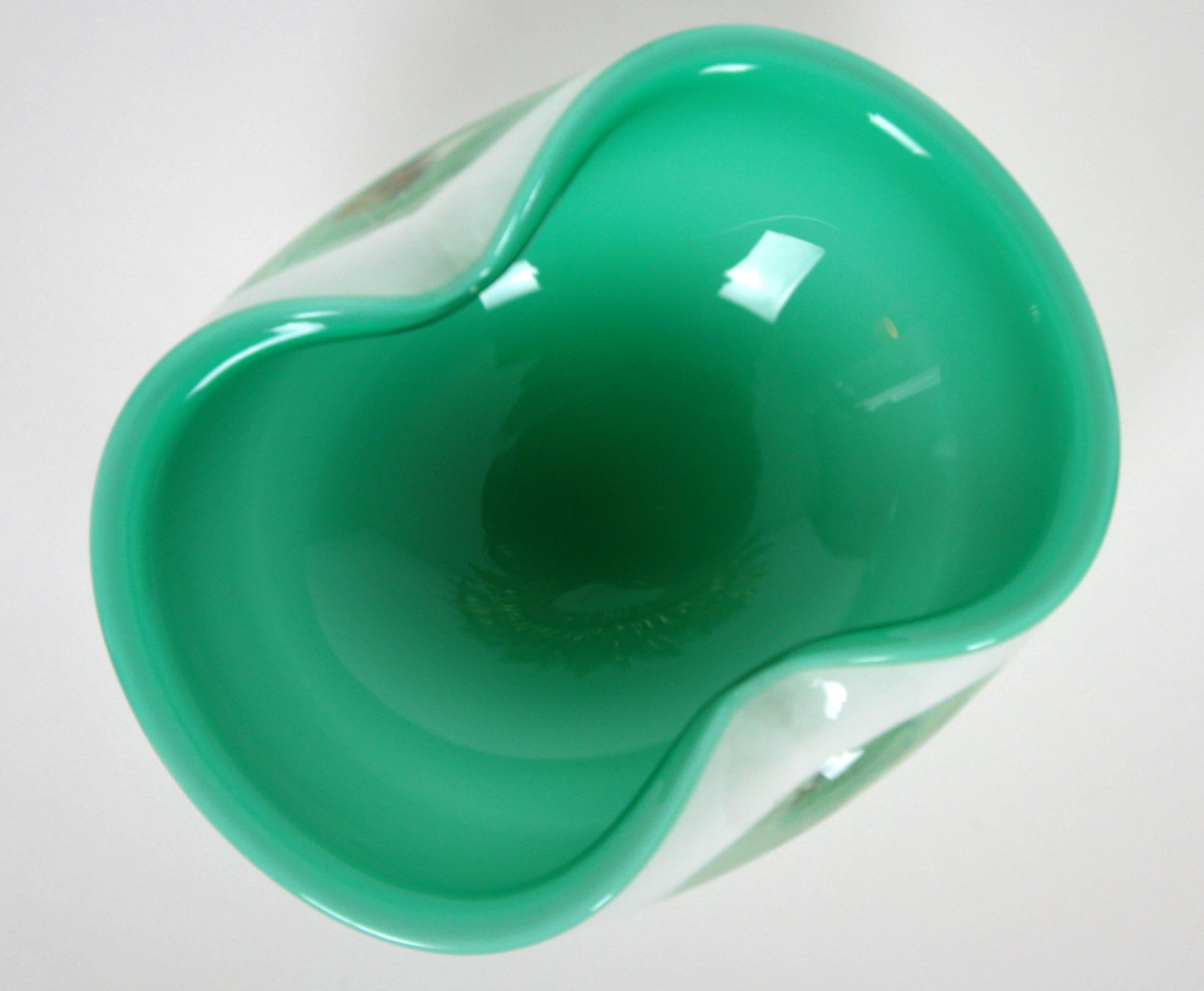 20th Century Mid-Century Modernist Aqua Green and White Murano Art Glass Bowl