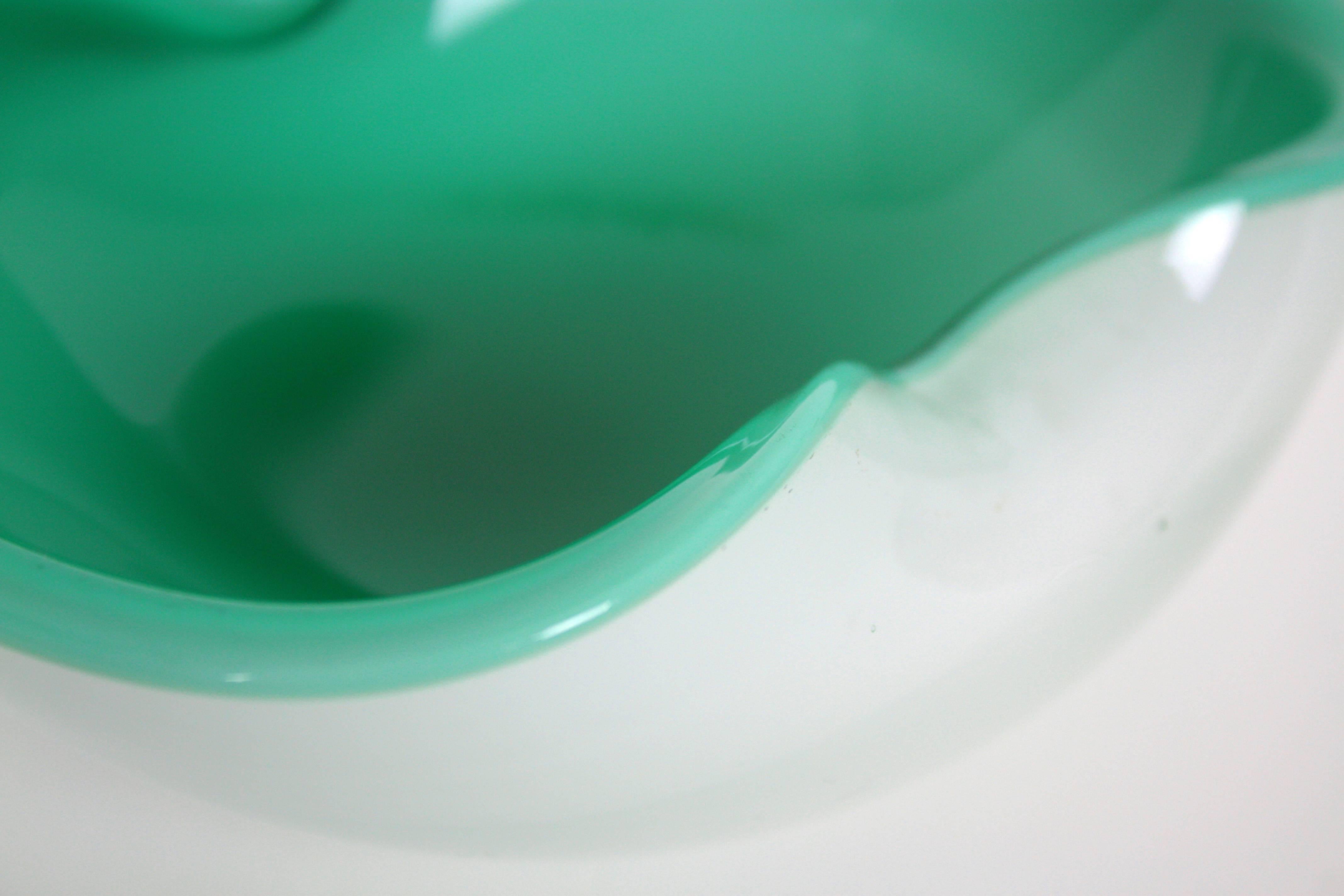 Mid-Century Modernist Aqua Green and White Murano Art Glass Bowl 1