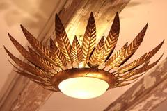 Spanish Gilt Iron Sunburst Pendant or Ceiling Fixture
