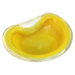 Seguso Murano Yellow Opal White Sommerso Large Art Glass Bowl / Ashtray