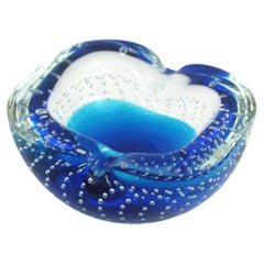 Galliano Ferro Murano Blau Klar Bullicante Kunstglas Geometrische Schale / Aschenbecher aus Muranoglas
