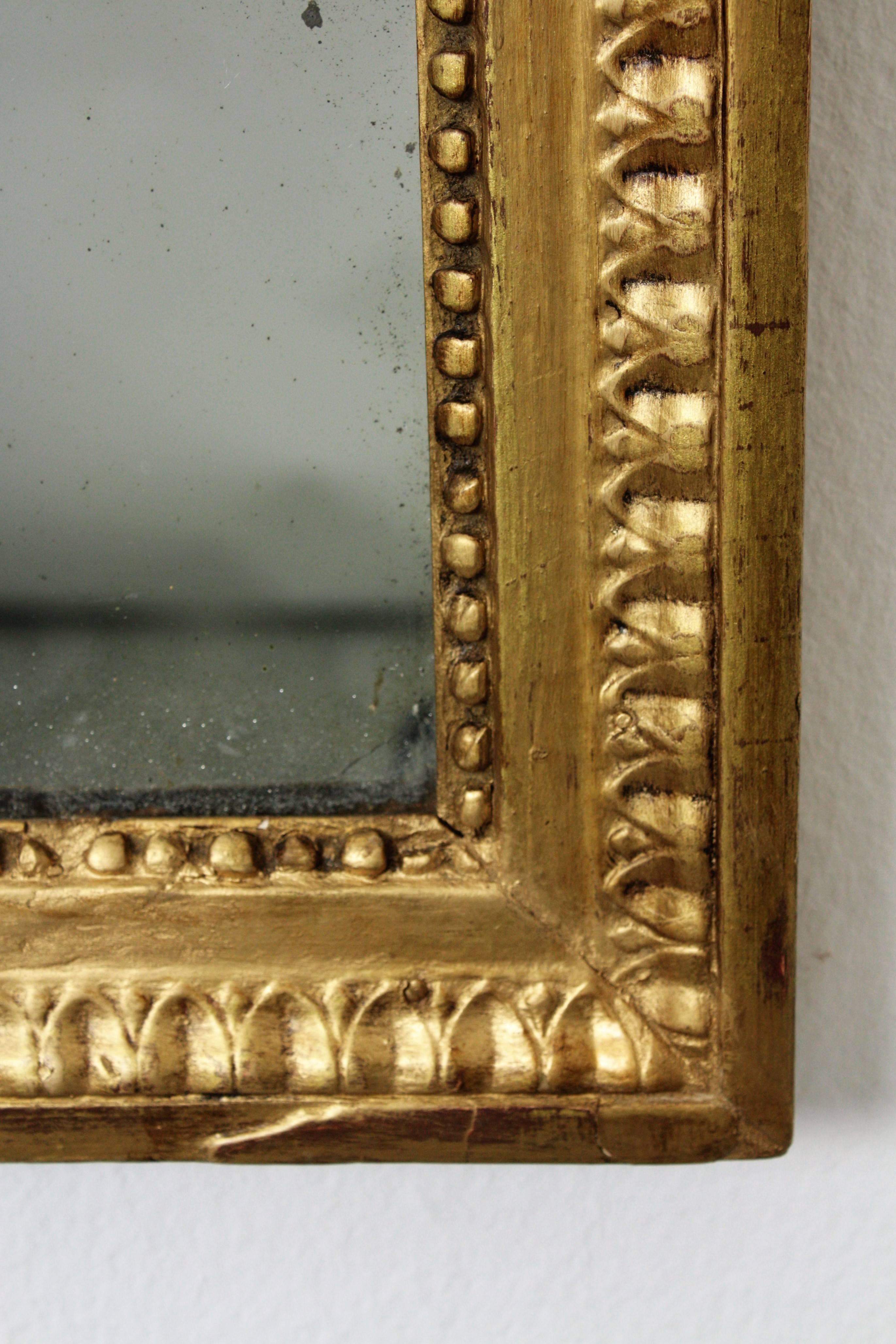 Gesso French Antique Louis XVI Carved Giltwood Mirror