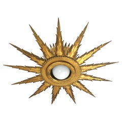 Starburst Sunburst Light Fixture in Gilt Metal with Jagged Details, 1950