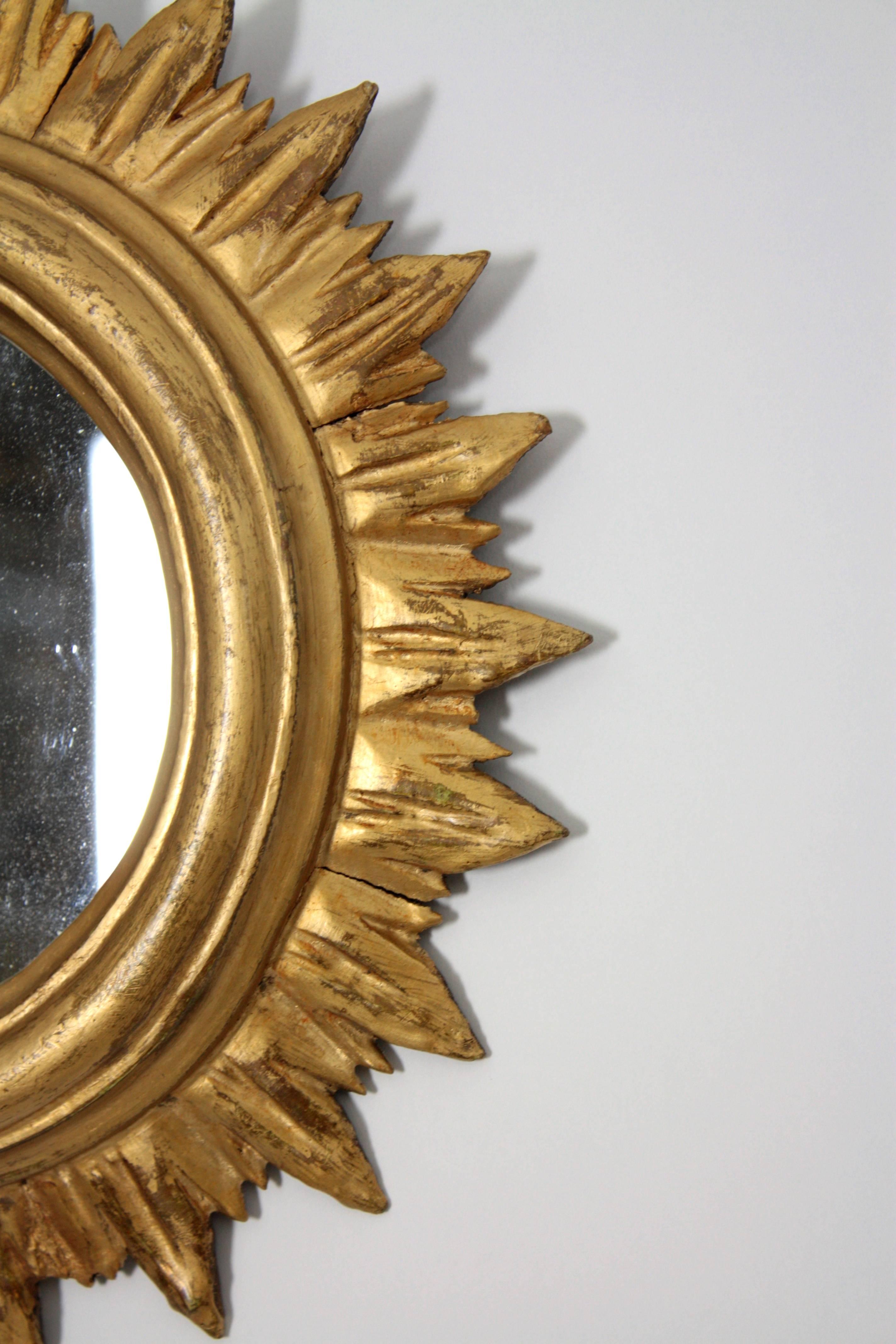 Mid-20th Century Spanish 1940s Small Giltwood Sunburst Mirror in Regency Style
