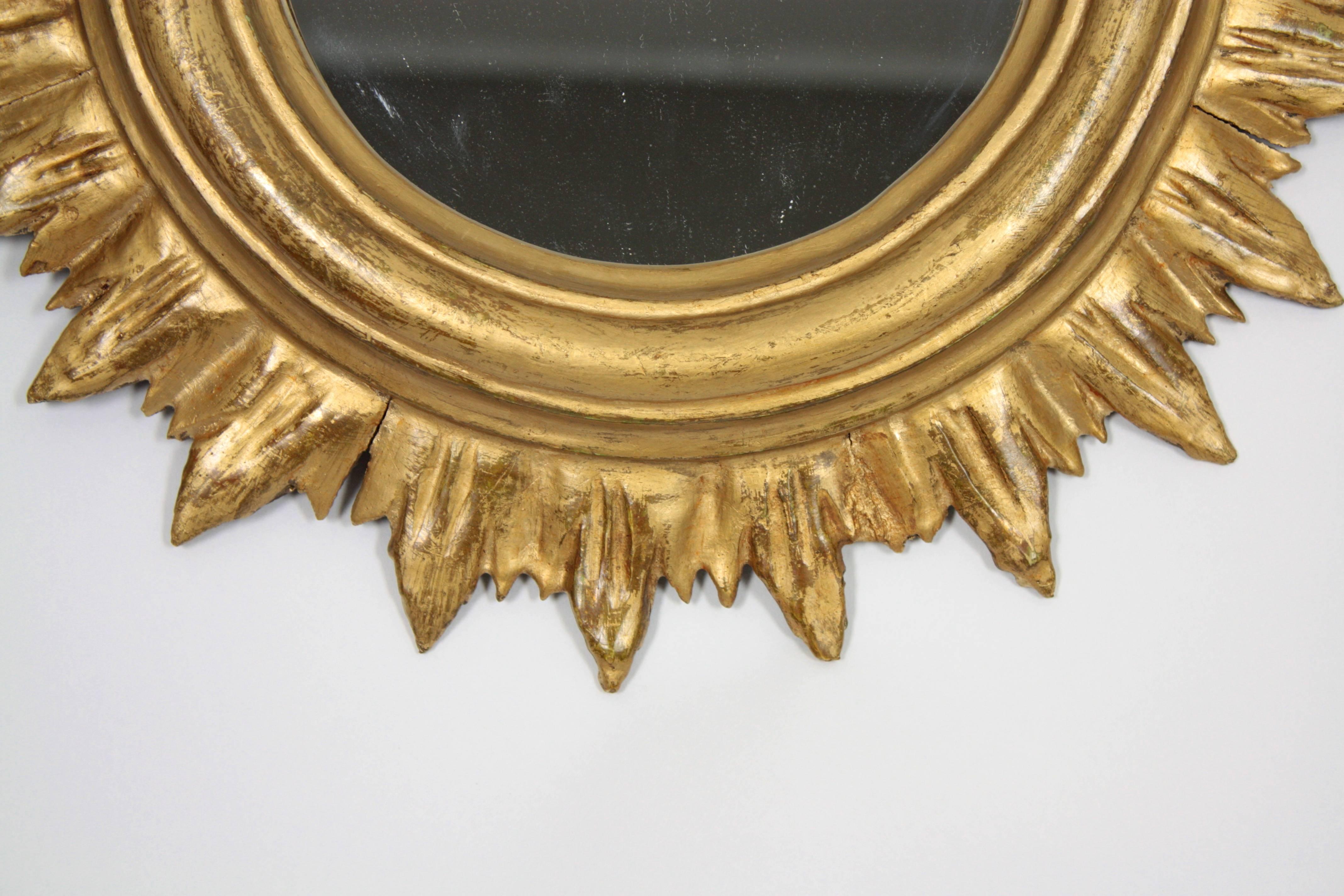 Wood Spanish 1940s Small Giltwood Sunburst Mirror in Regency Style