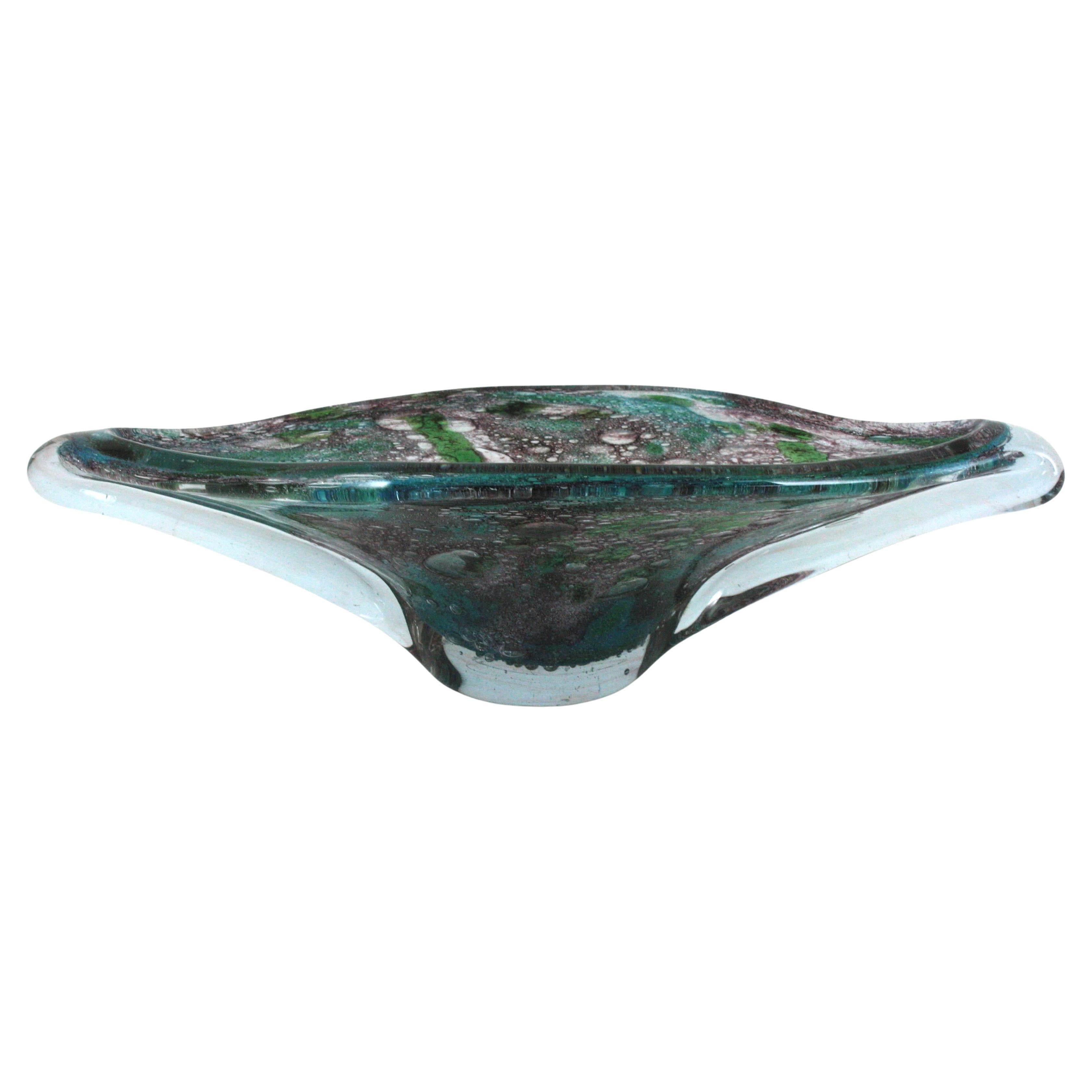 AVEM Murano Pulegoso Vase centre de table en verre d
art bleu violet