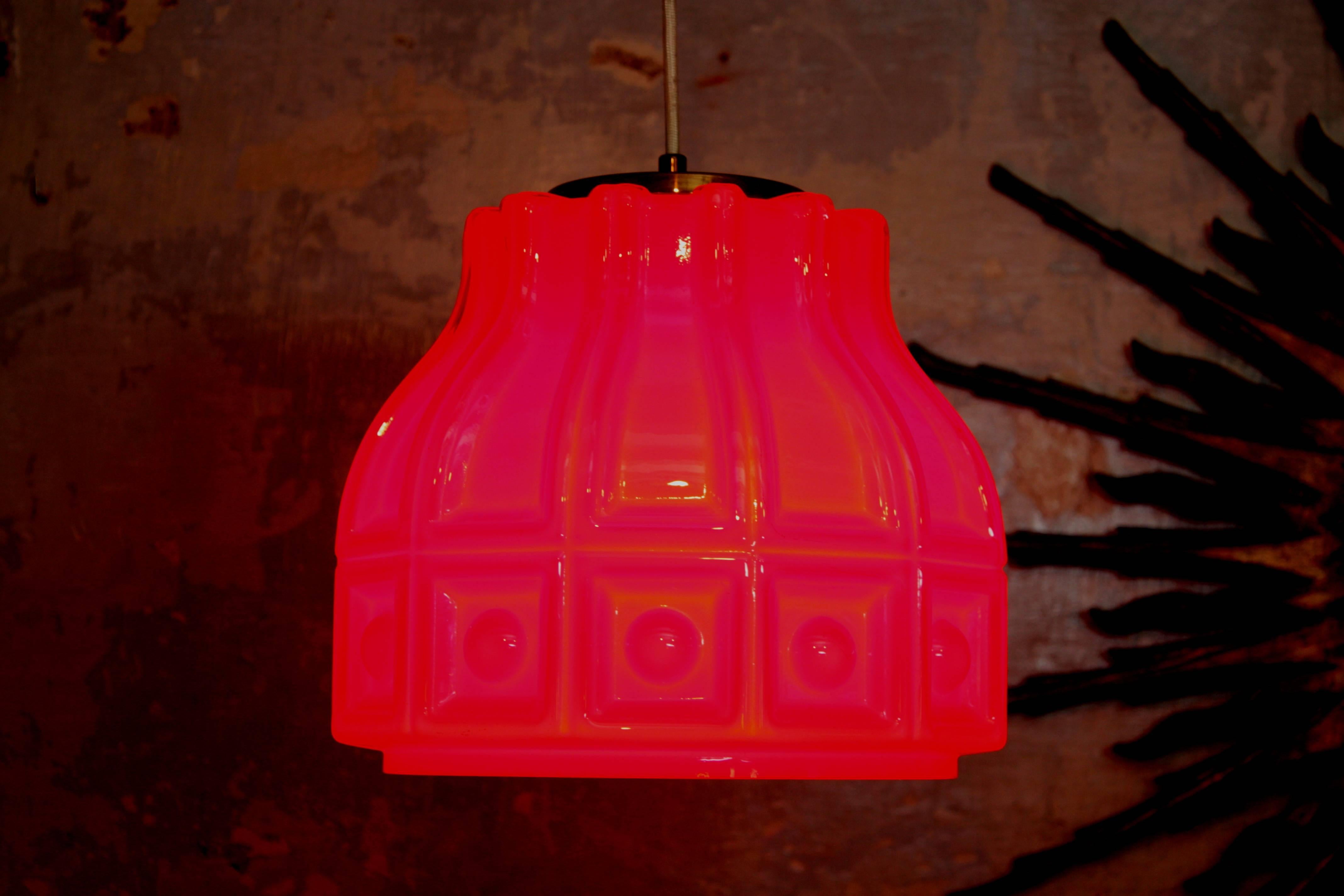 Swedish 1960s Scandinavian Modern Helena Tynell Red Glass Pendant Light, Sweden For Sale