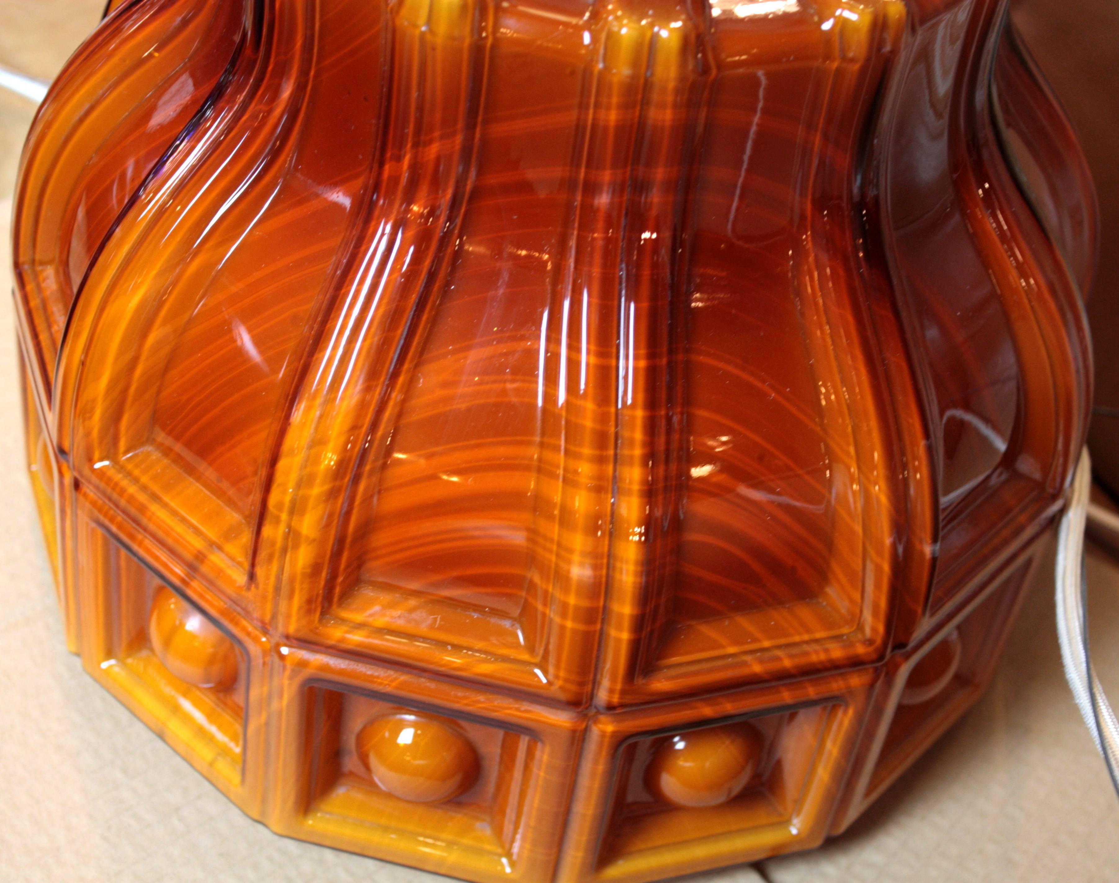 Mid-20th Century 1960s Helena Tynell Amber Glass Pendant Light, Sweden For Sale