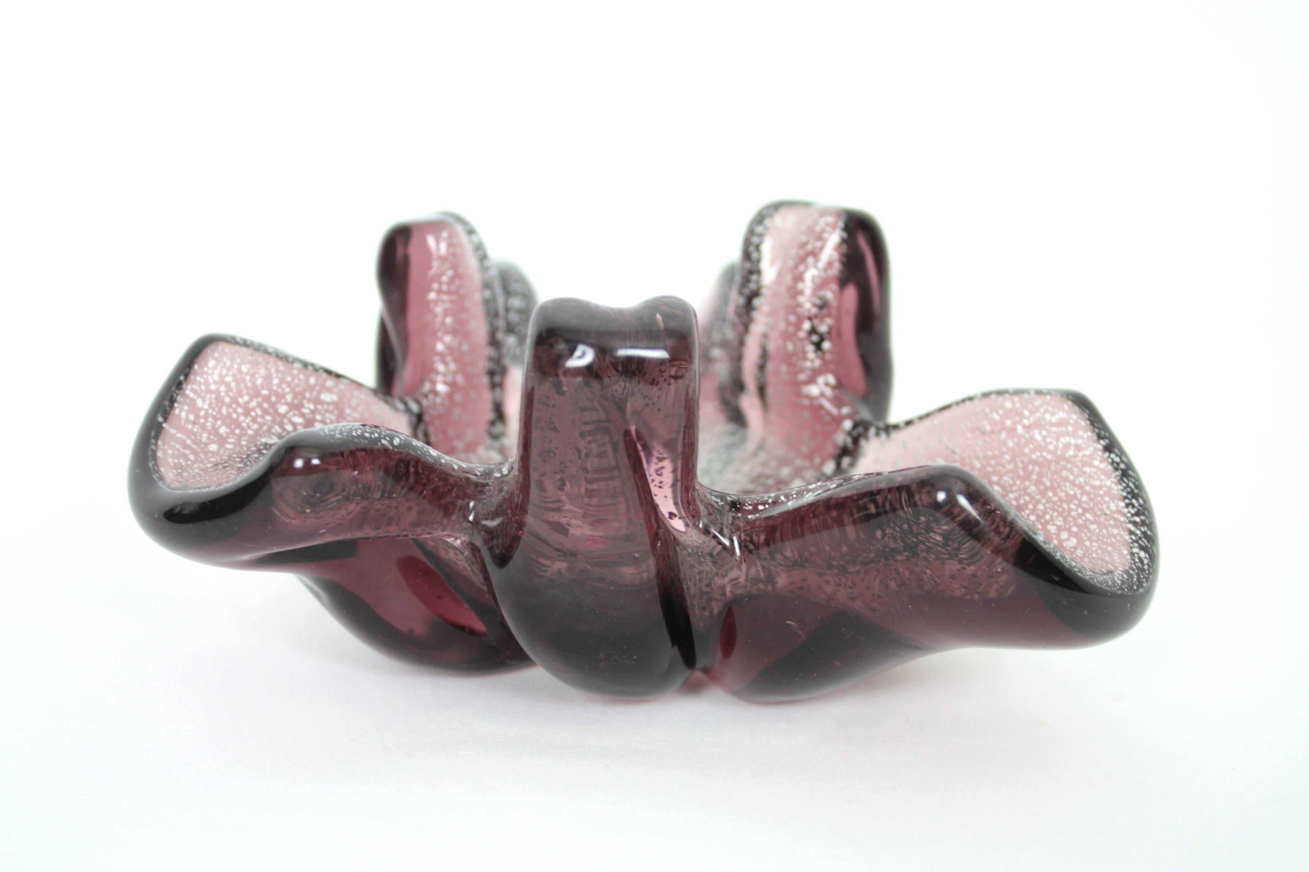 Ciotola / Posacenere in vetro artistico di Murano a chiazze d'argento viola In condizioni ottime in vendita a Barcelona, ES