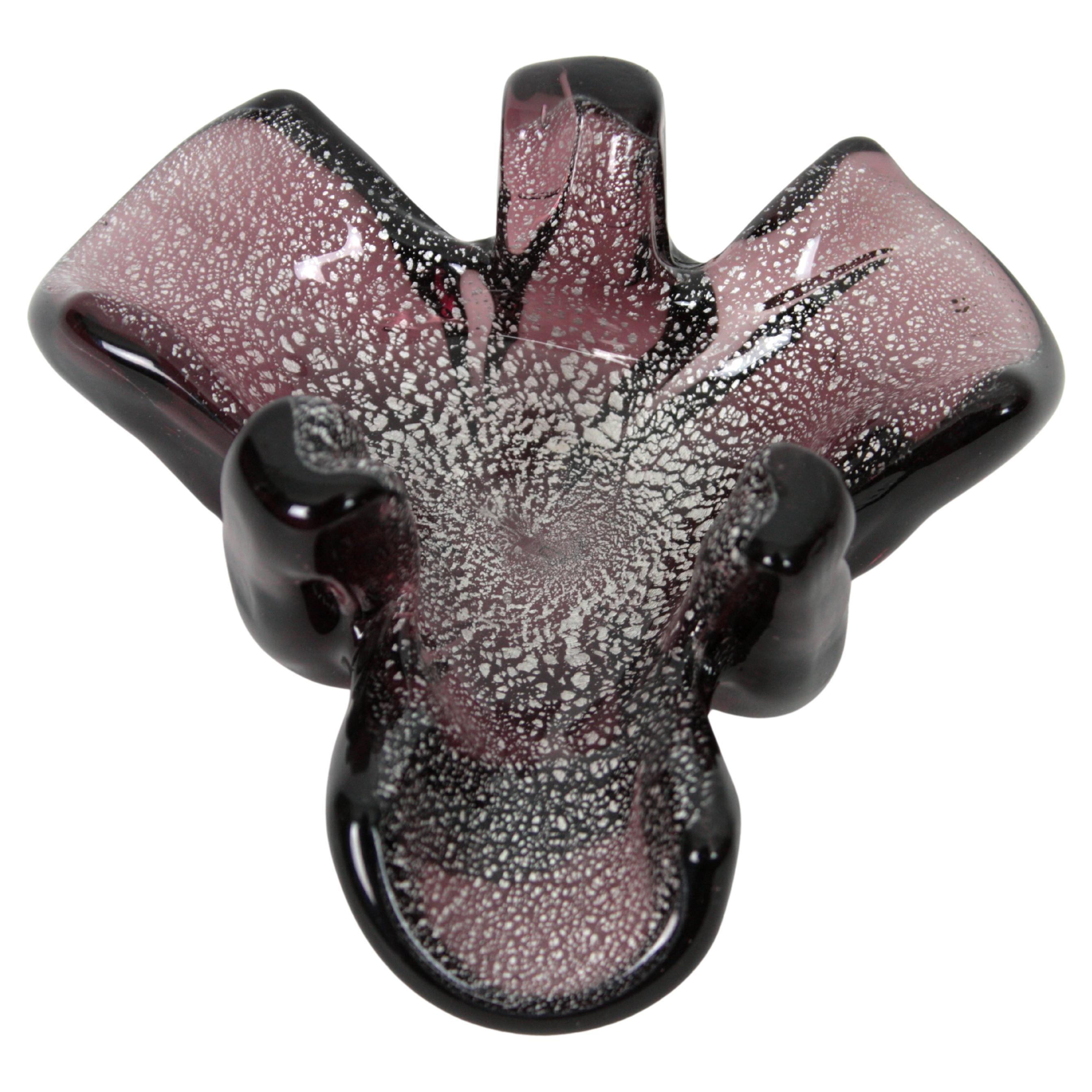 Ciotola / Posacenere in vetro artistico di Murano a chiazze d
argento viola