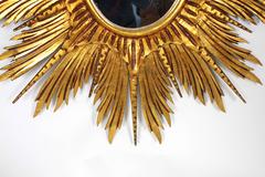 Large Spanish Carved Giltwood Sunburst or Starburst Oval Mirror