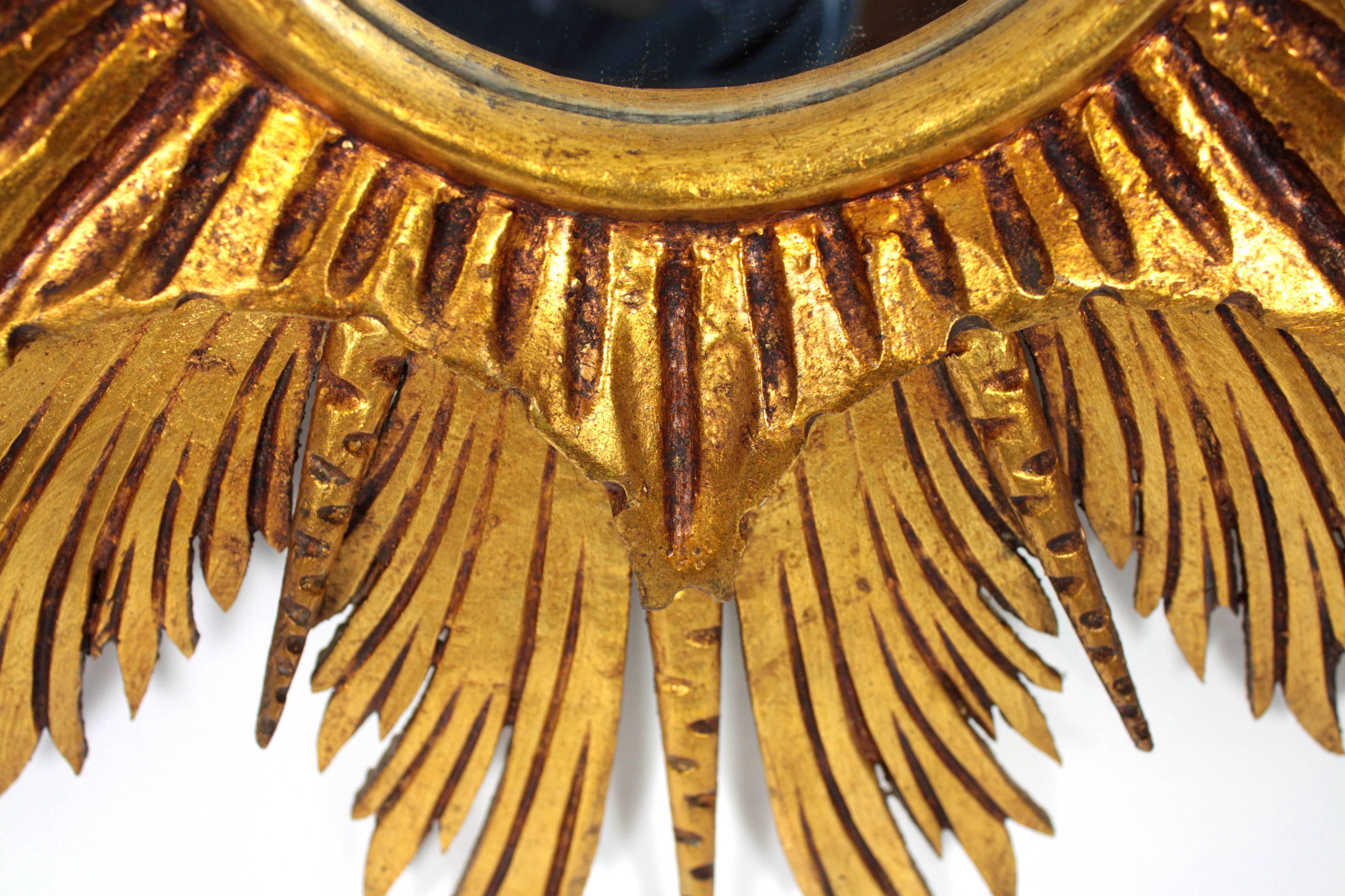 Large Spanish Carved Giltwood Sunburst or Starburst Oval Mirror 2