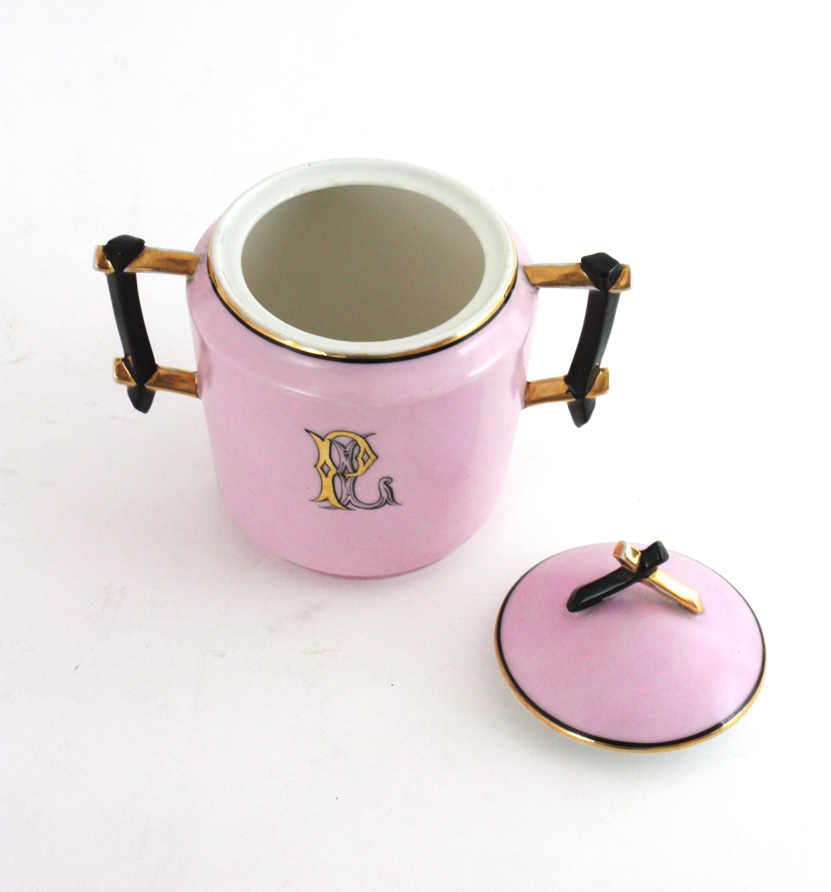 Französisches rosa Porzellan Art Deco Chinoiserie Kaffee Tee Service für sechs Personen im Angebot 7