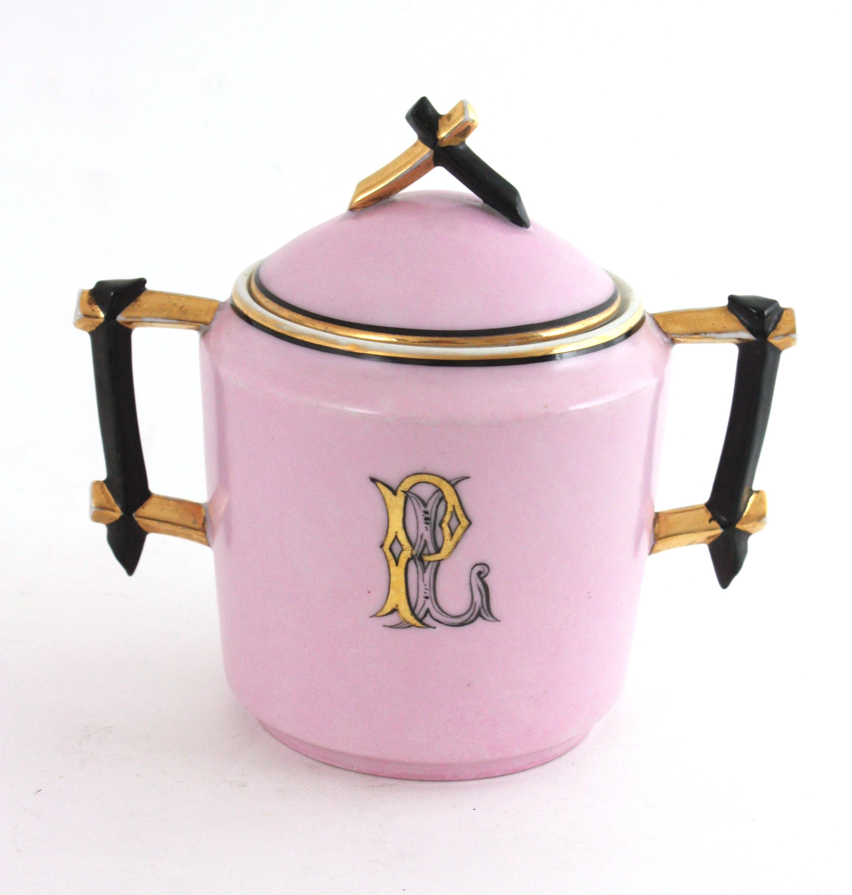 Französisches rosa Porzellan Art Deco Chinoiserie Kaffee Tee Service für sechs Personen (Glasiert) im Angebot