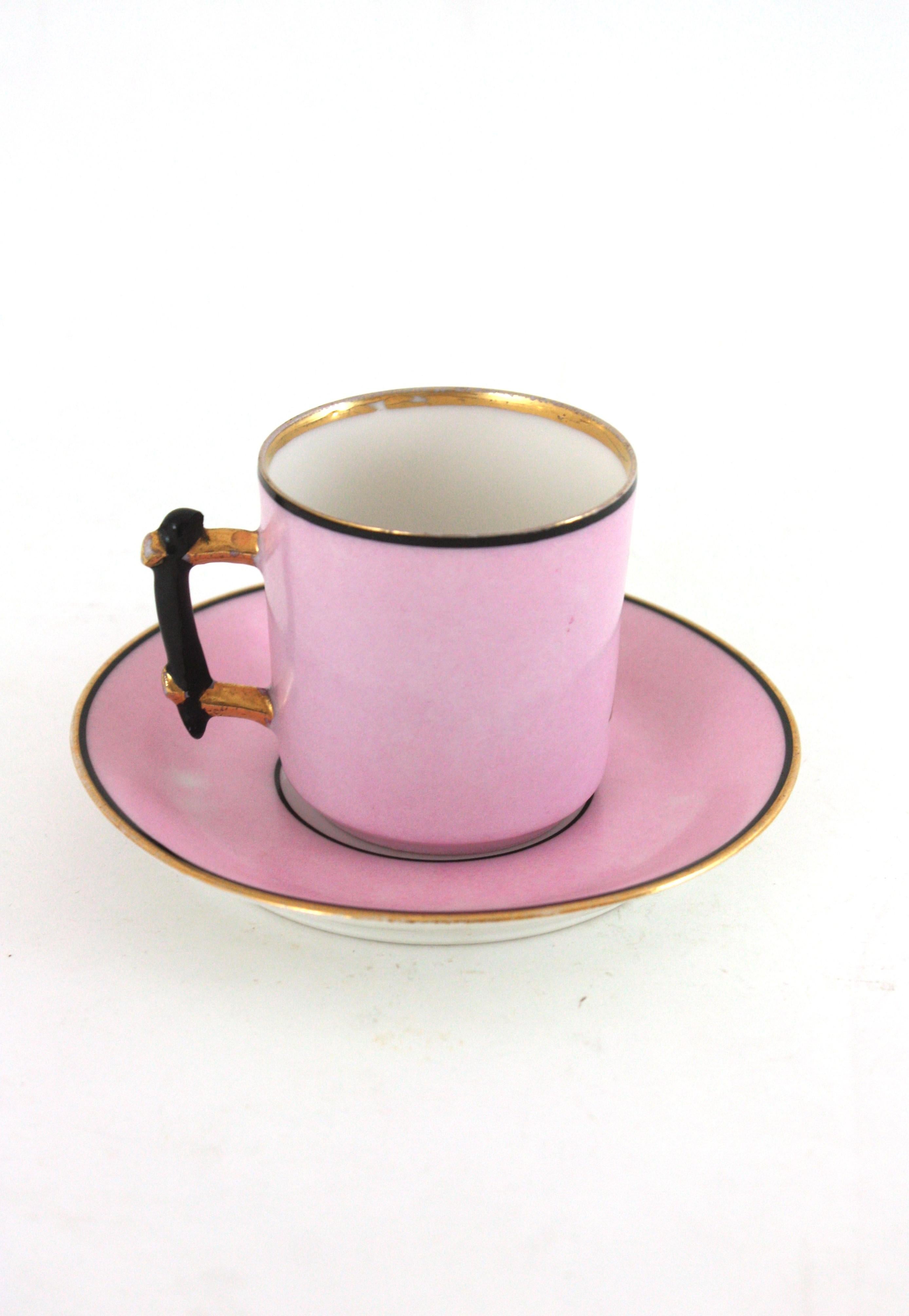 Französisches rosa Porzellan Art Deco Chinoiserie Kaffee Tee Service für sechs Personen im Angebot 3