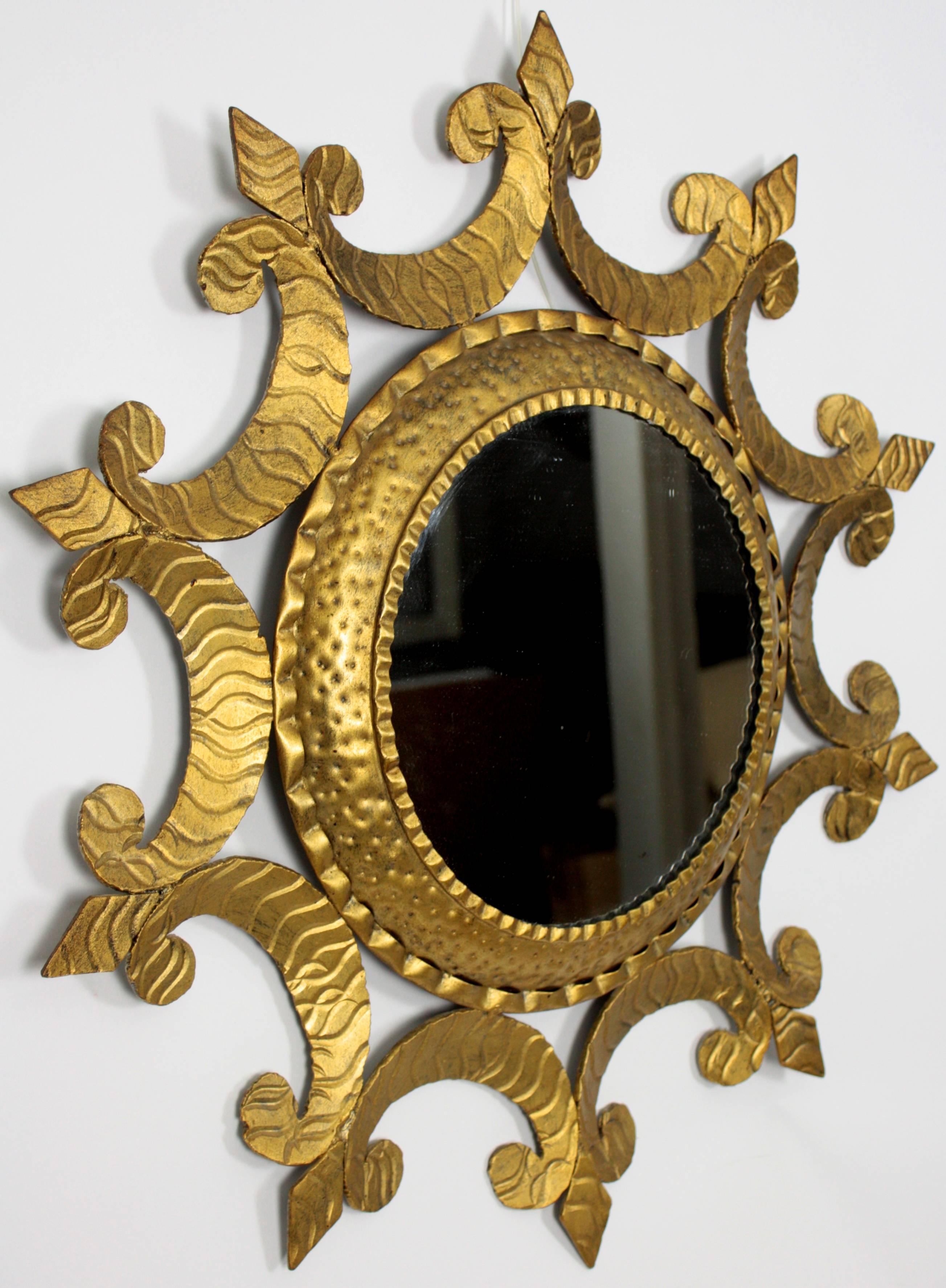 Gilt Set of Three Spanish Mid-Century Modernist Sunburst Mirrors
