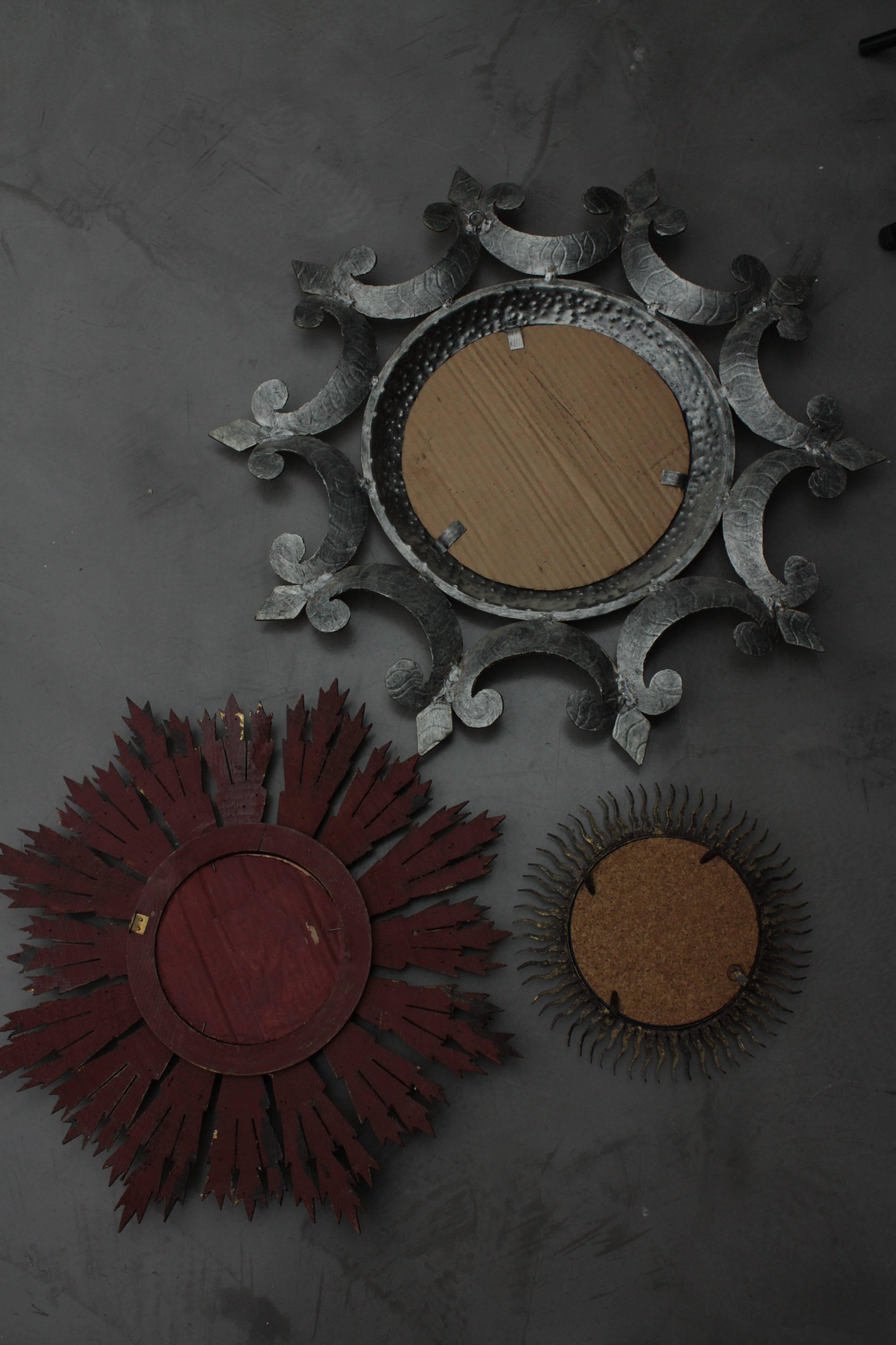 Set of Three Spanish Mid-Century Modernist Sunburst Mirrors 2