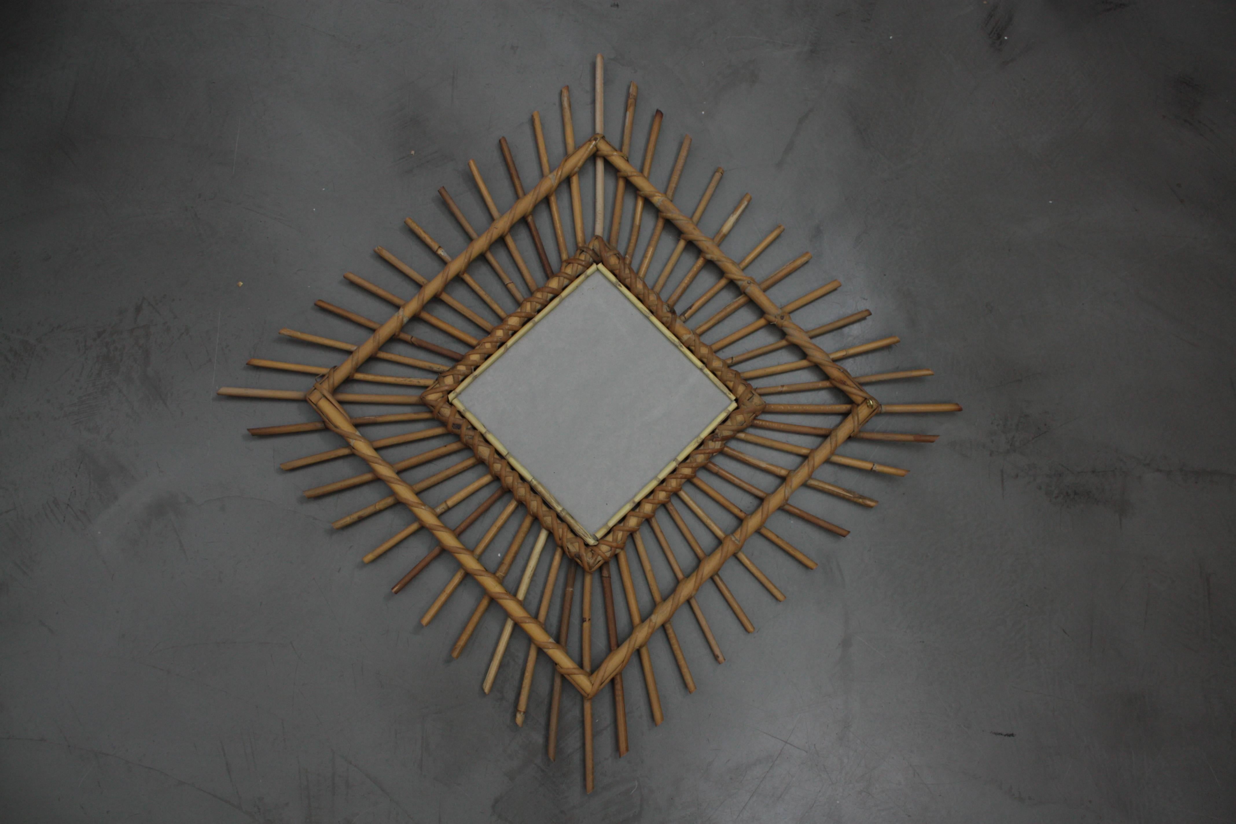 Spanish 1960s Wicker Rhombus Mirror 1