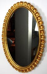 Spanish Hollywood Regency Giltwood Scalloped Oval Mirror