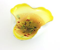 Organic Yellow White Murano Multicolor Murrine Italian Art Glass Bowl