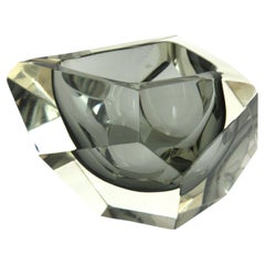 Flavio Poli Murano Sommerso Rauchgraue facettierte Glasschale / Aschenbecher, 1950