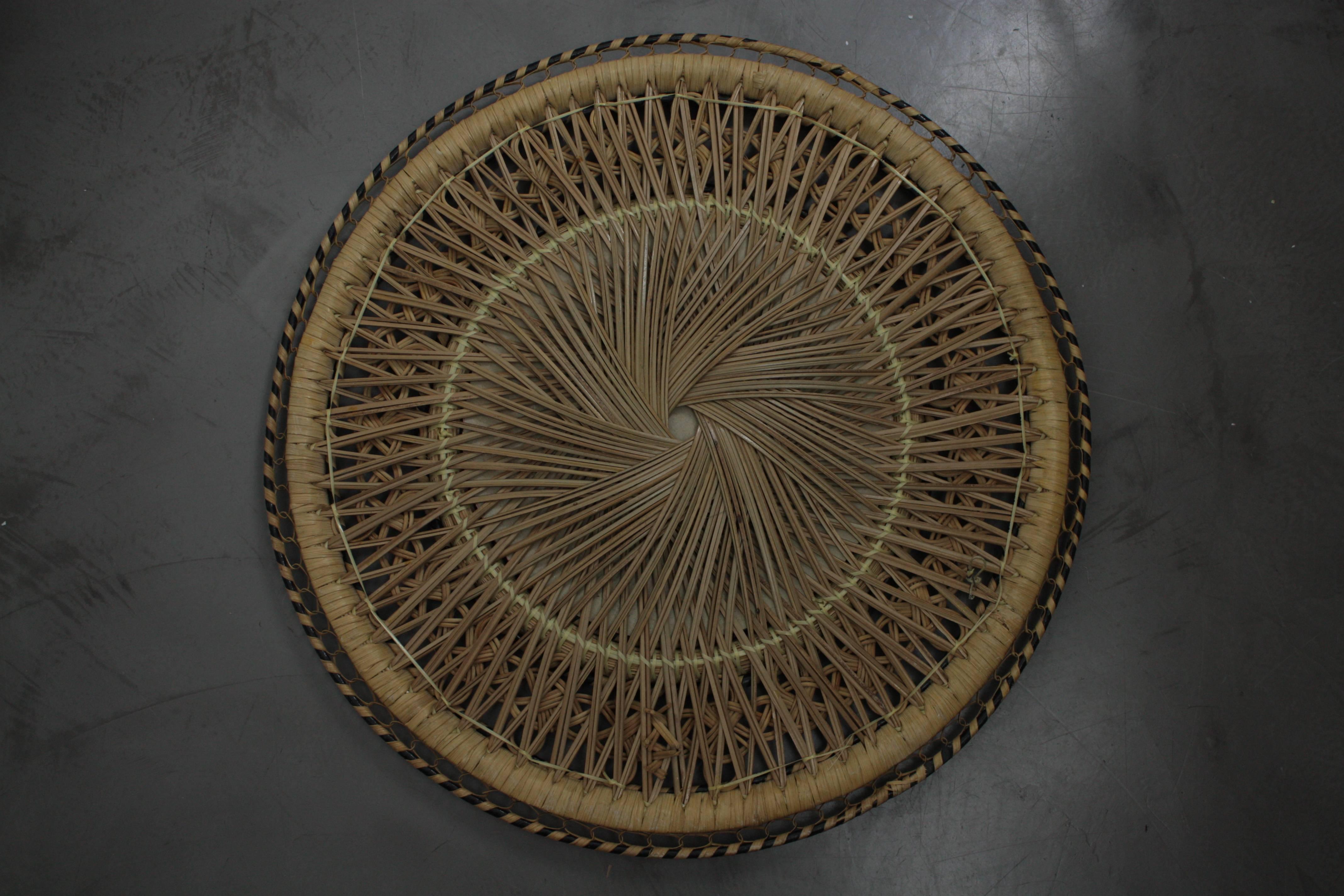 Late 20th Century Rare Woven Wicker Circular Mirror in the Emmanuelle Chair Manner