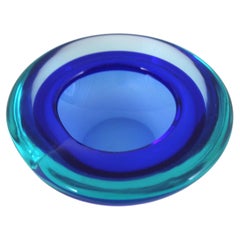 Archimede Seguso Murano Blue Sommerso Glass Bowl